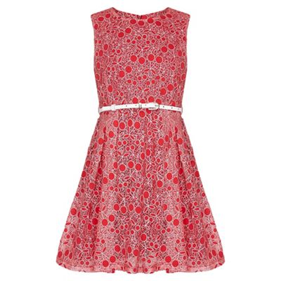 red Cherry Lace Belted Dress